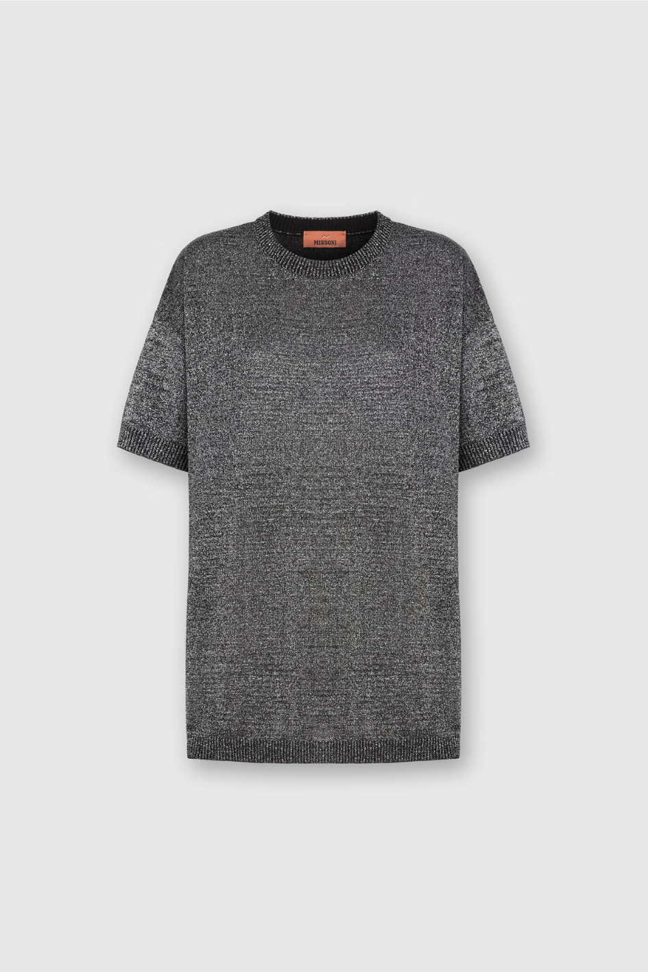 Boxy Crew Neck Sweater in Lamé Silver