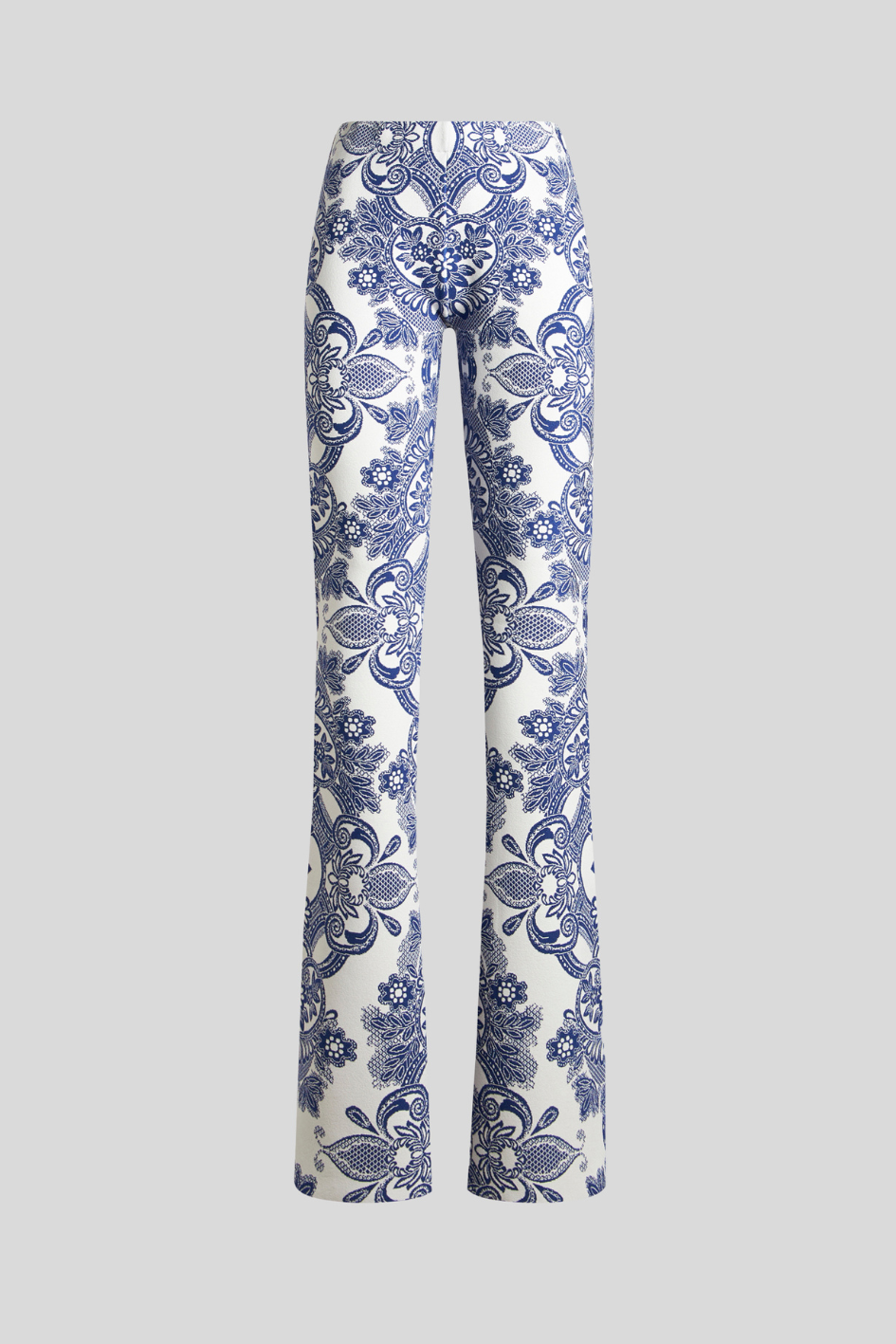 Flared Pants with Blue Floral Pattern