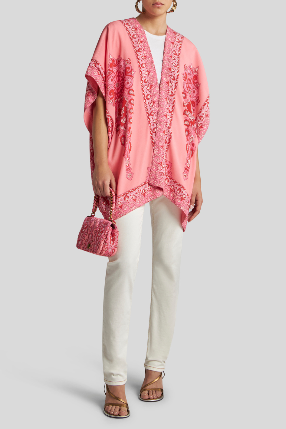 Pink Kimono with Paisley and Floral Accents