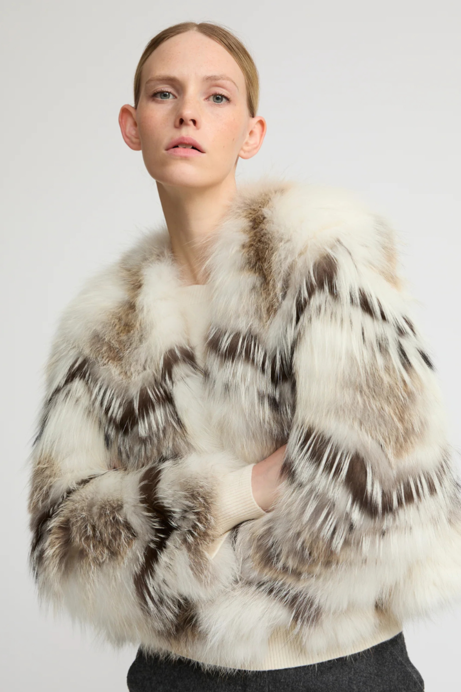 Fur cropped Jacket in Merino Knit and Fox Fur