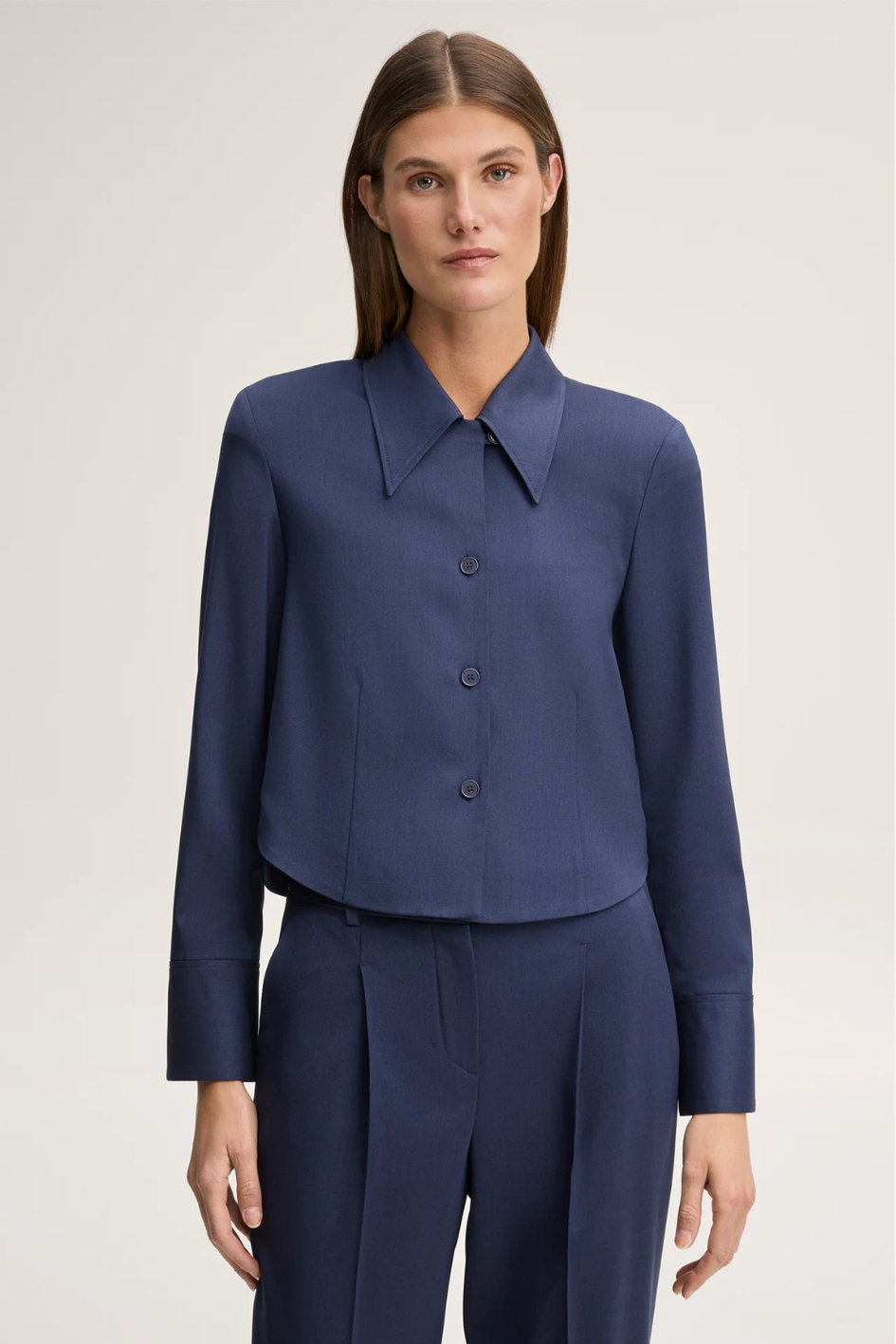 Dark Blue Virgin Wool Crepe Blouse