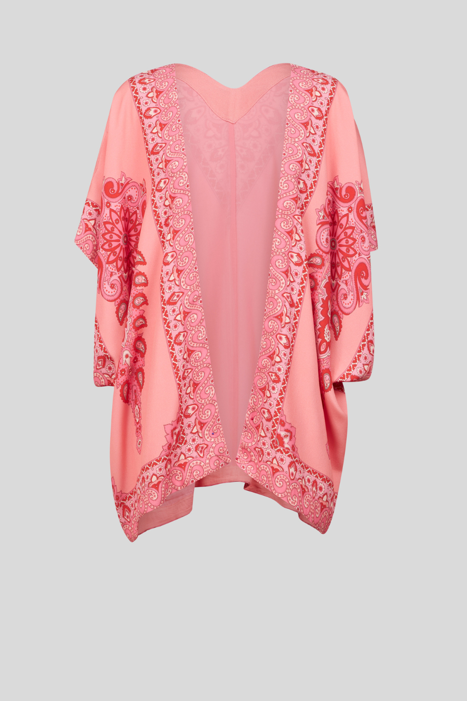 Pink Kimono with Paisley and Floral Accents