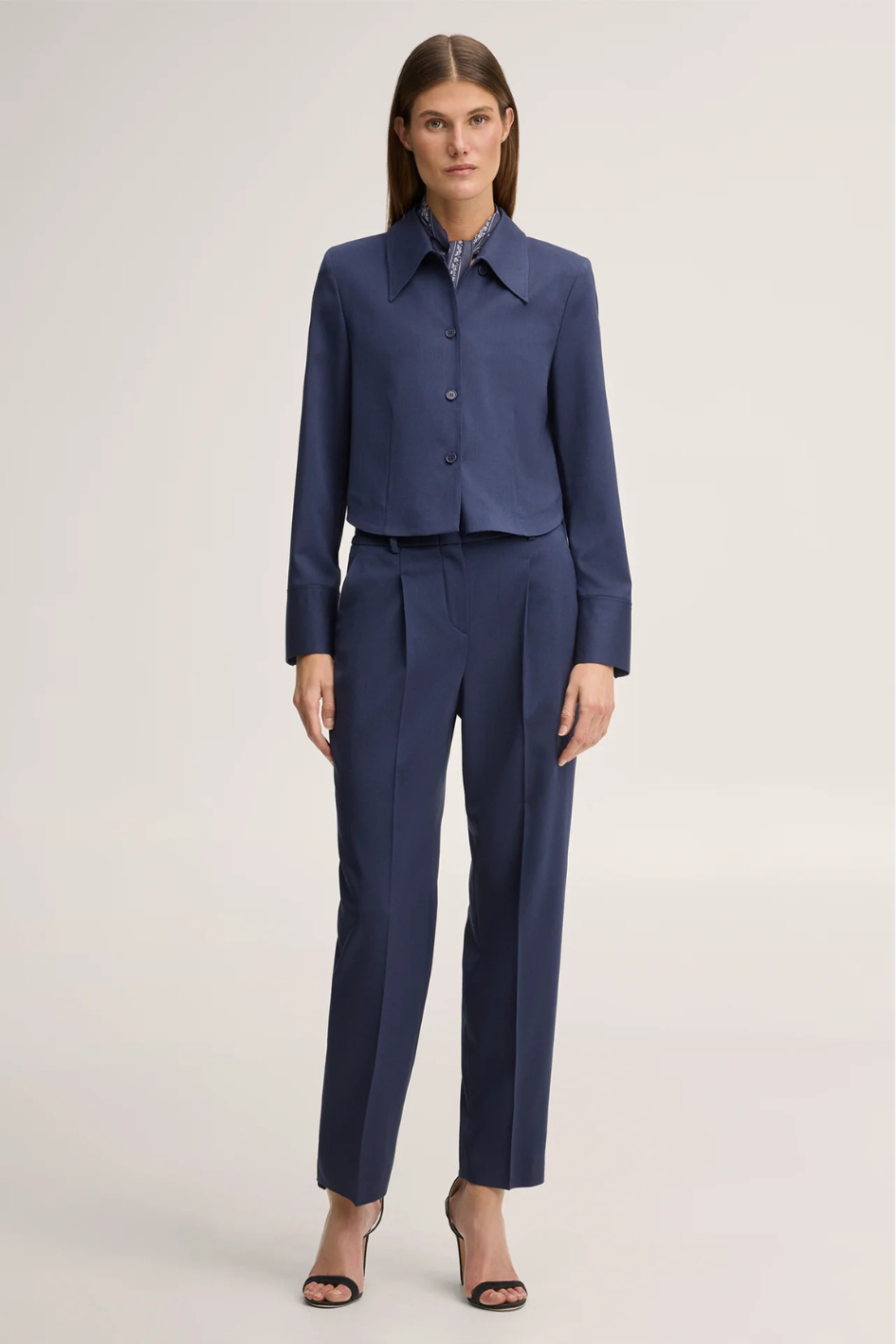 Dark Blue Virgin Wool Crepe Blouse