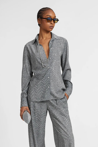 Viscose shirt with hand-applied crystals