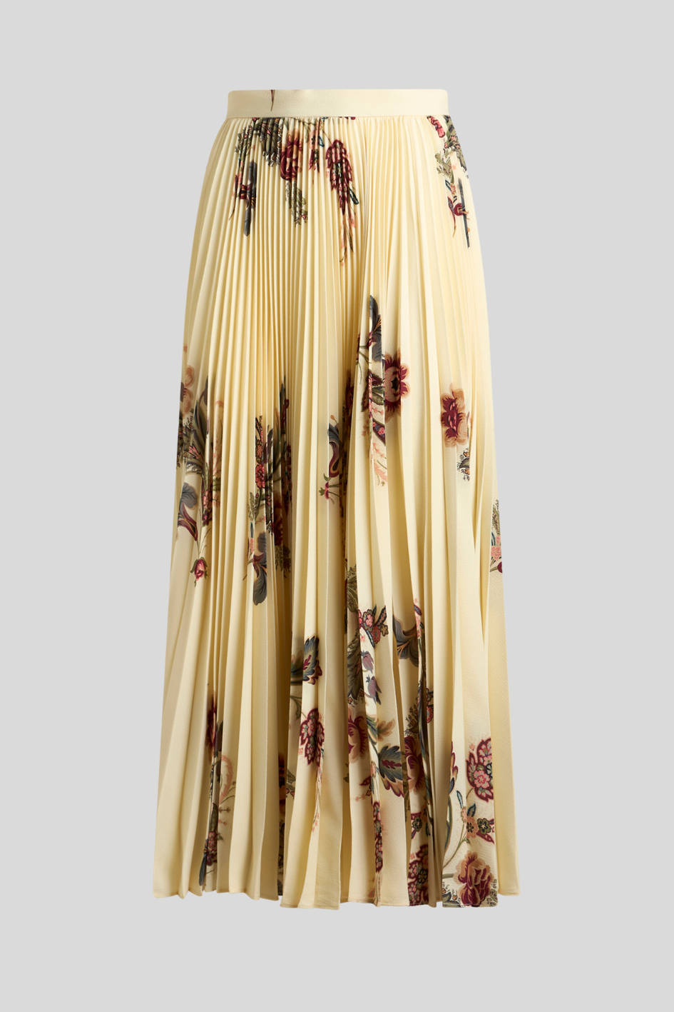 Pleated Floral Midi Skirt in Buttercream