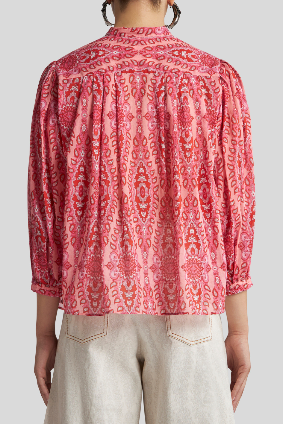 Blouse with Tie Neck and Paisley Pattern