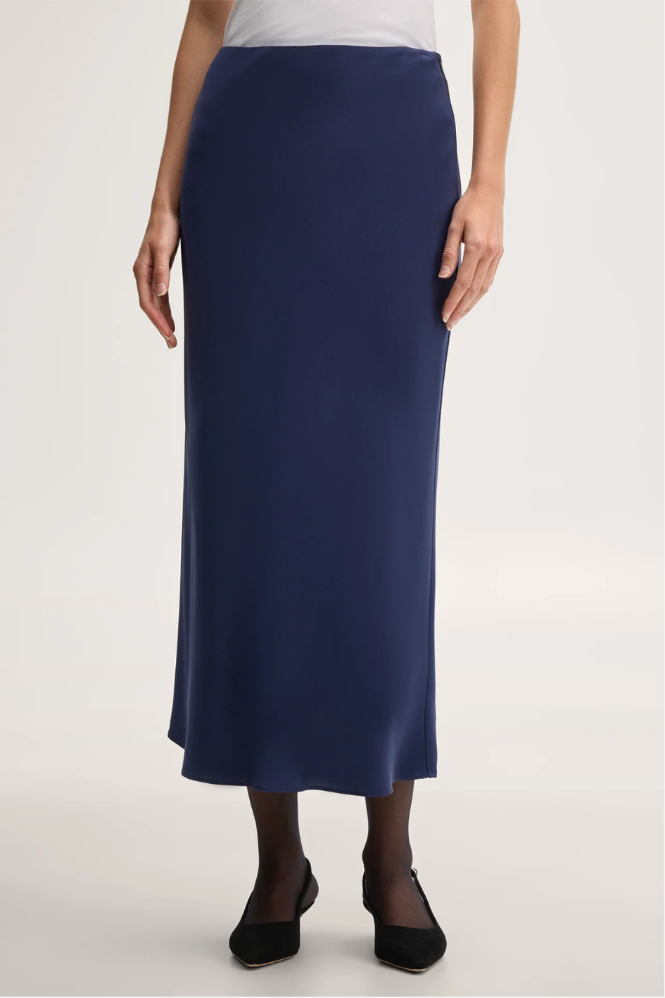 Midi-length merino knit Skirt in dark blue