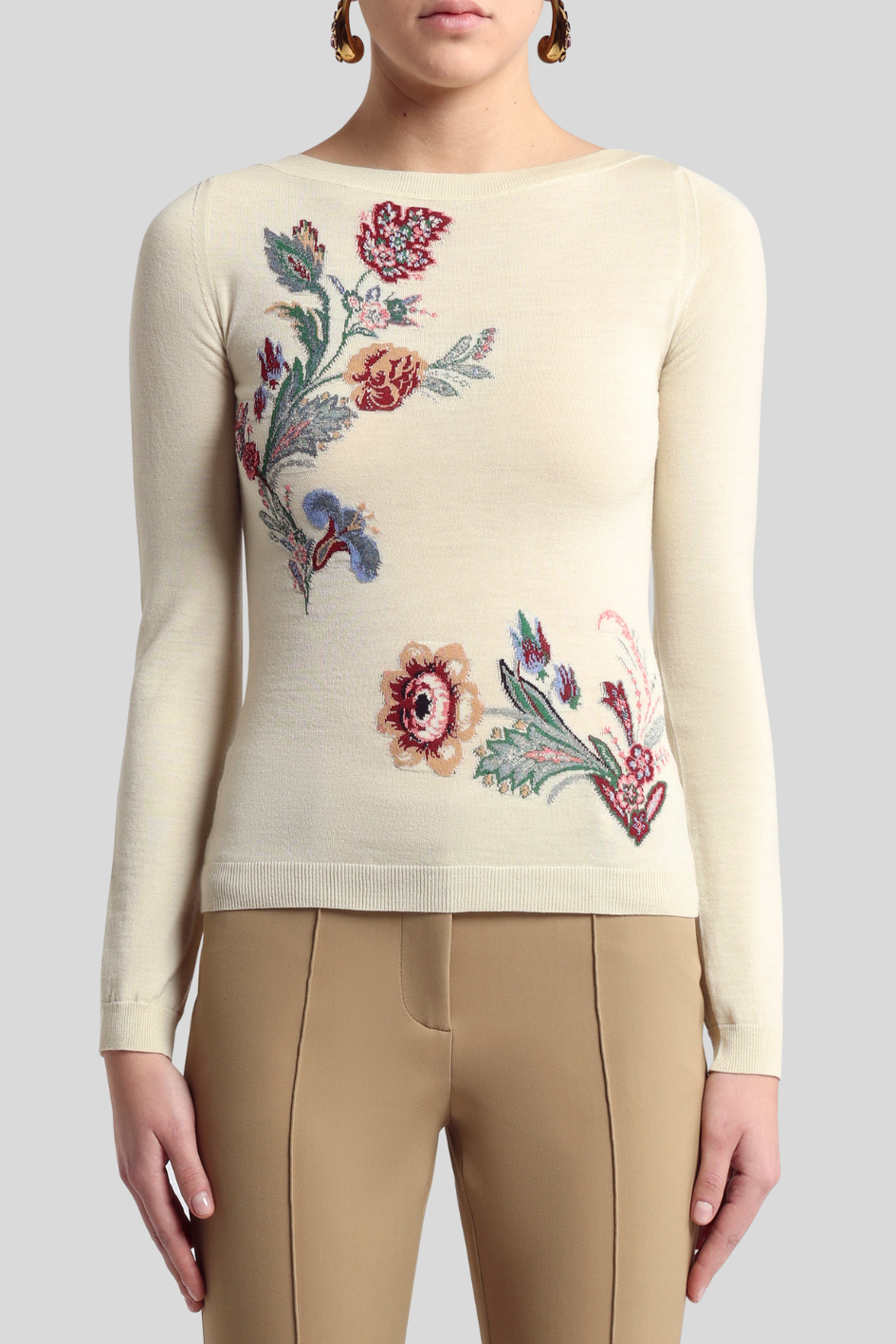 Embroidered Floral Fine-Knit Sweater