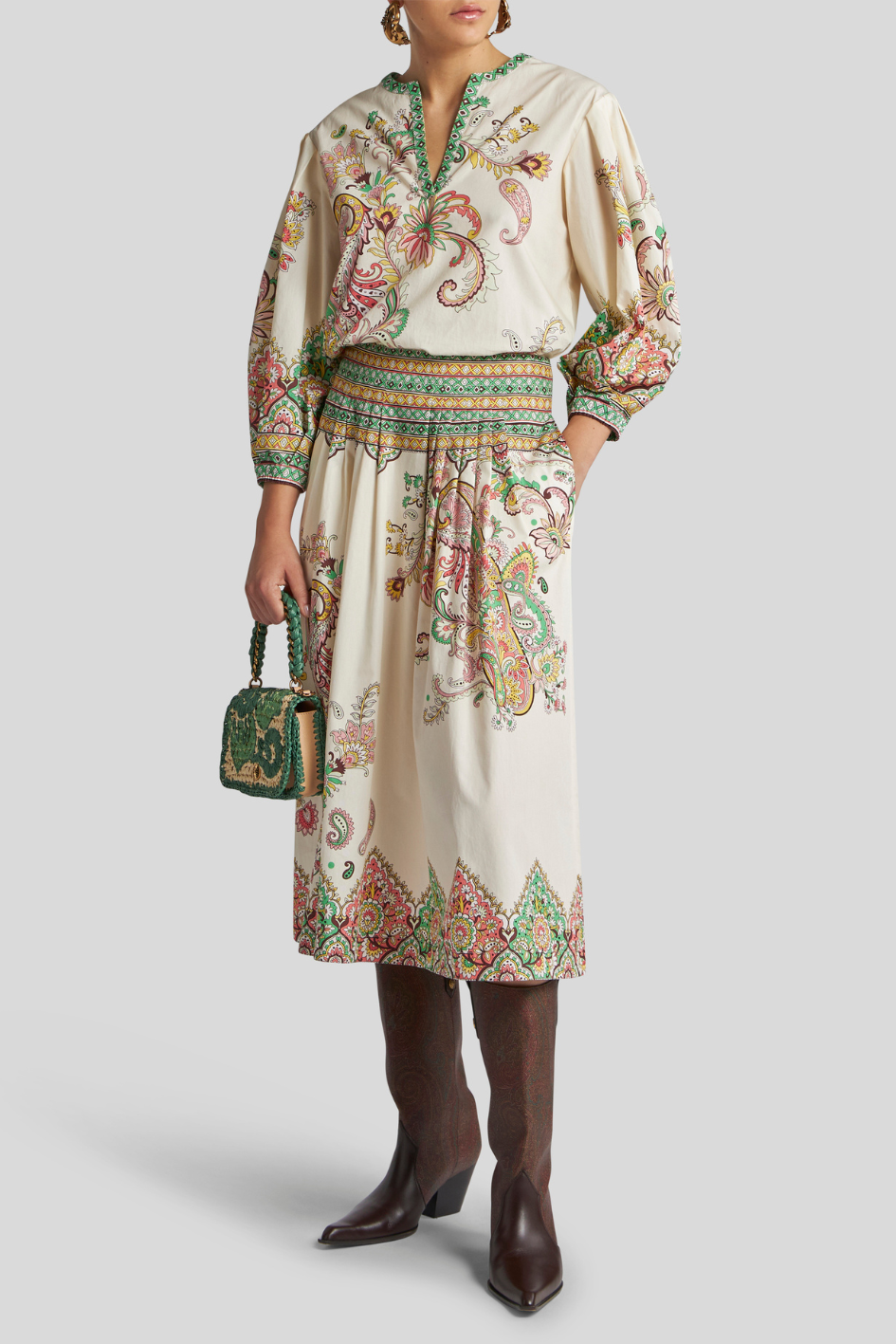 Flowing Skirt with Ornamental Paisley Print