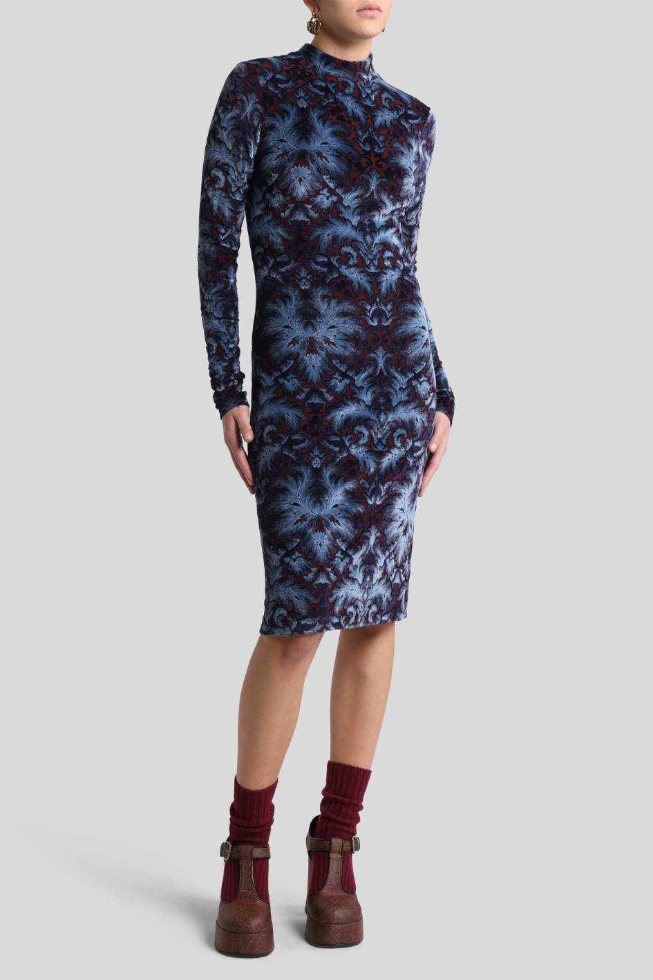 Velvet Bodycon Dress with Baroque Pattern
