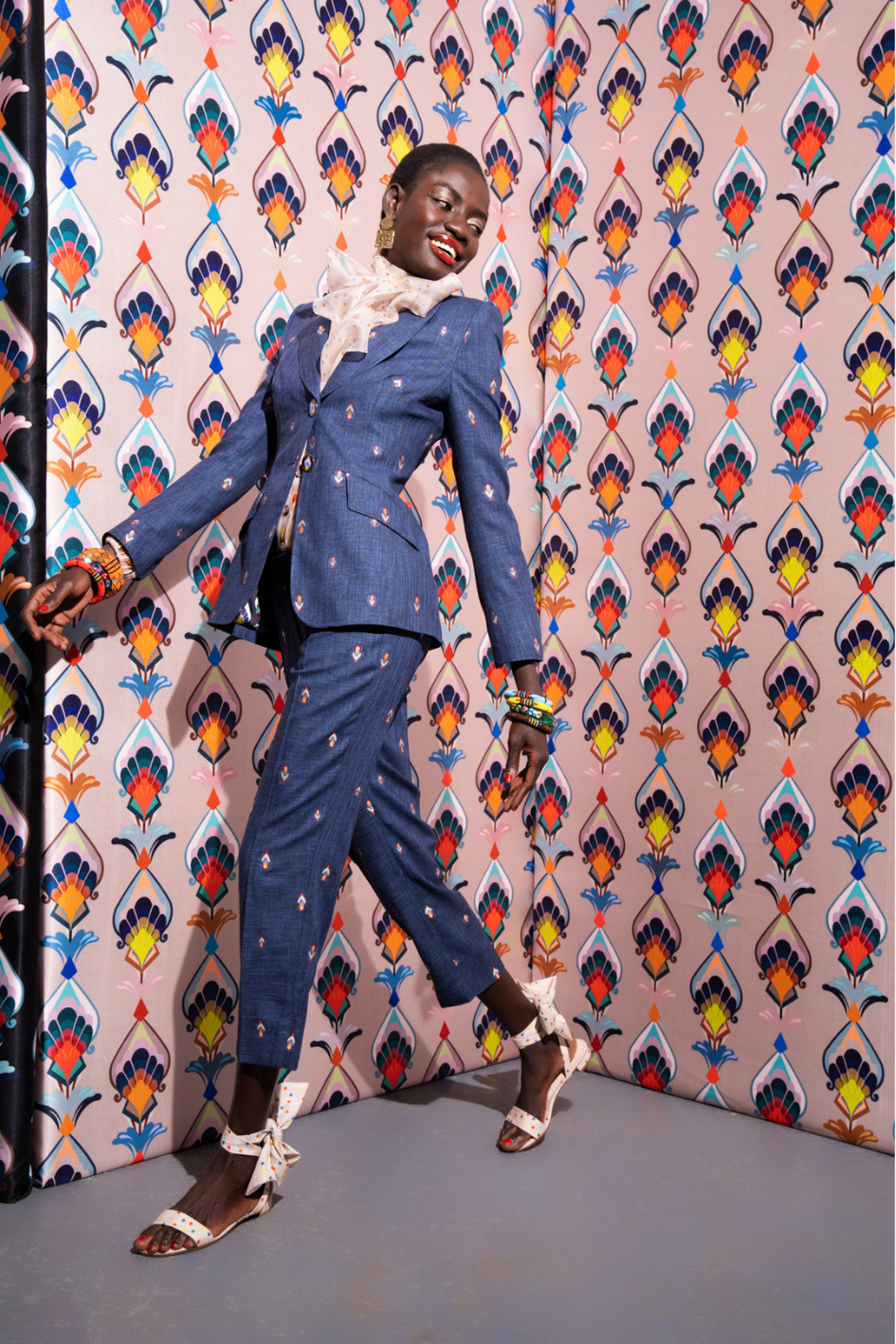 Embroidered Slim-Fit Trousers in Navy