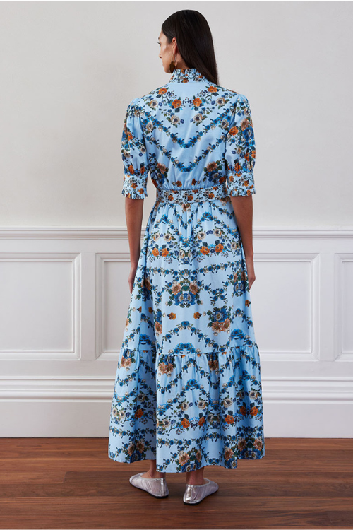 Marni Blue Floral Belted Shirt Dress