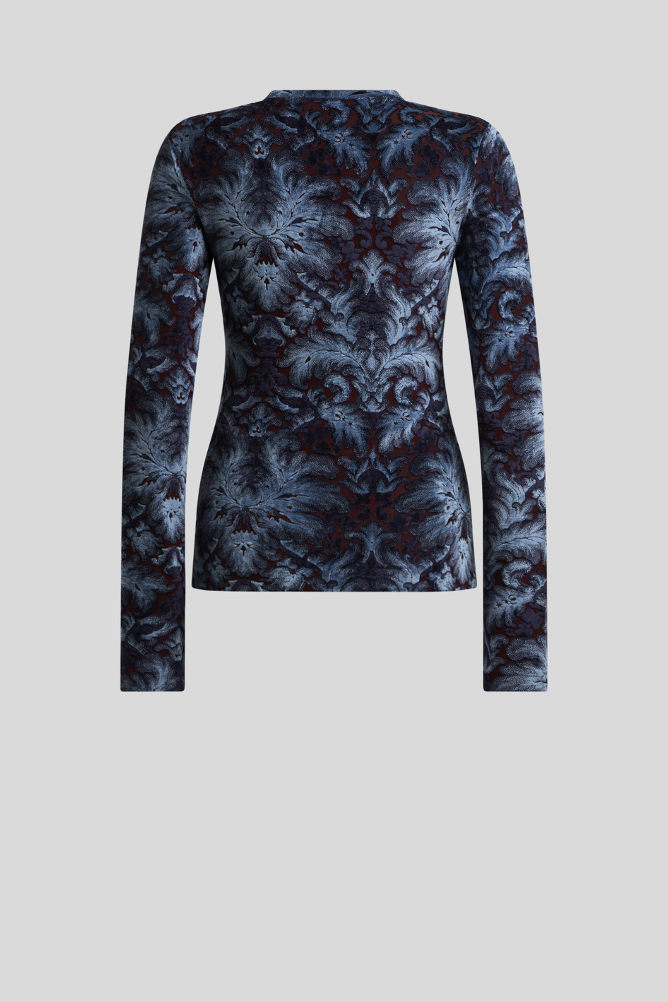 Velvet Long Sleeve Top with Baroque Print