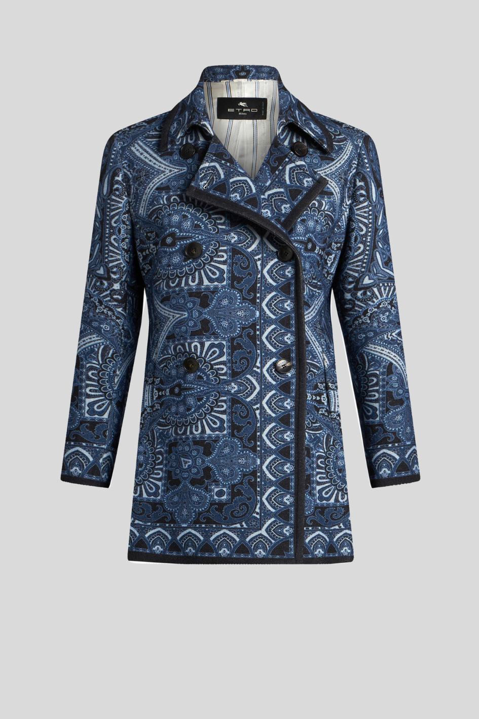 Double-Breasted Jacket with Blue Pattern