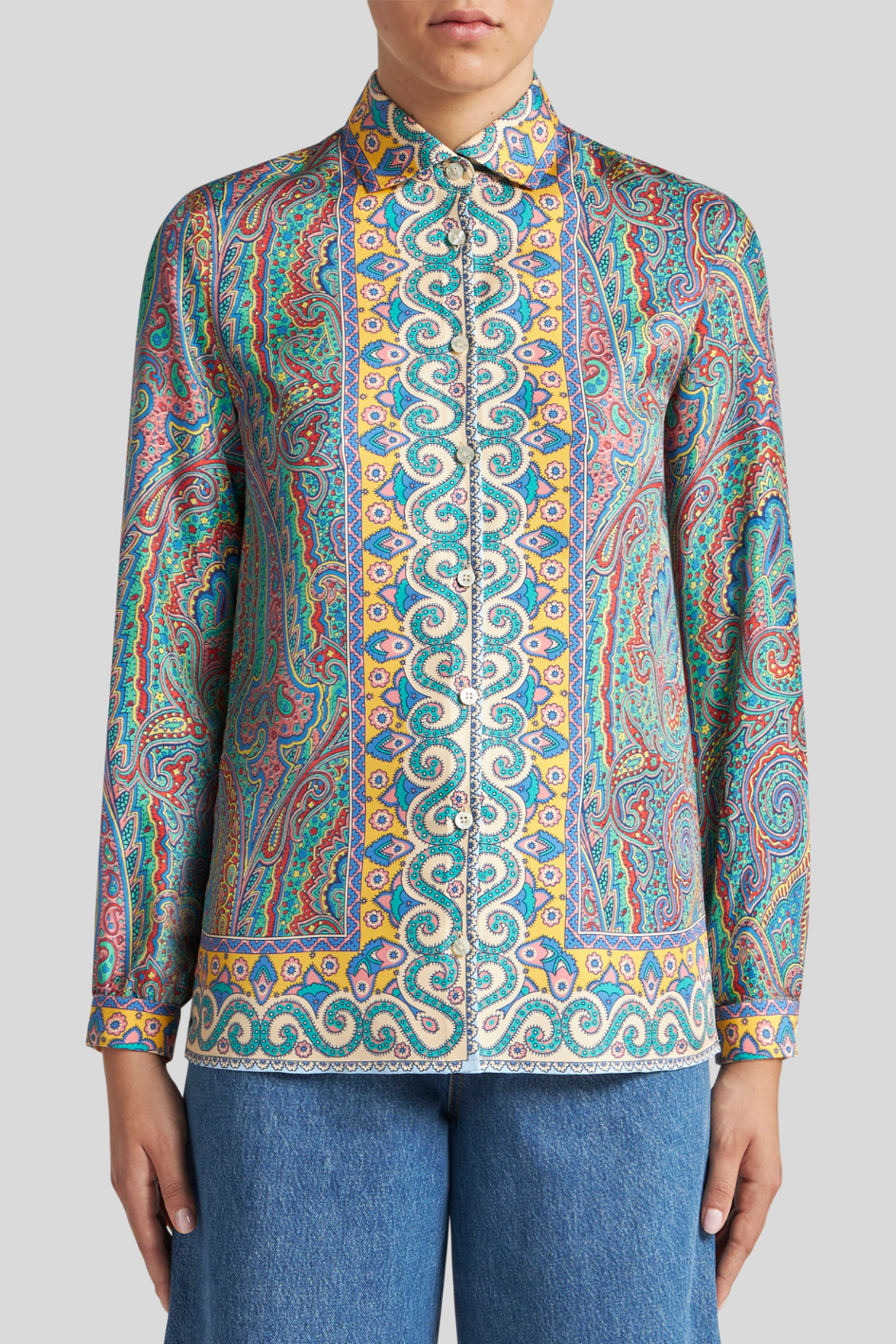 Silk Shirt with Paisley and Geometric Prints