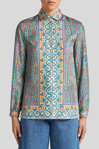 Silk Shirt with Paisley and Geometric Prints