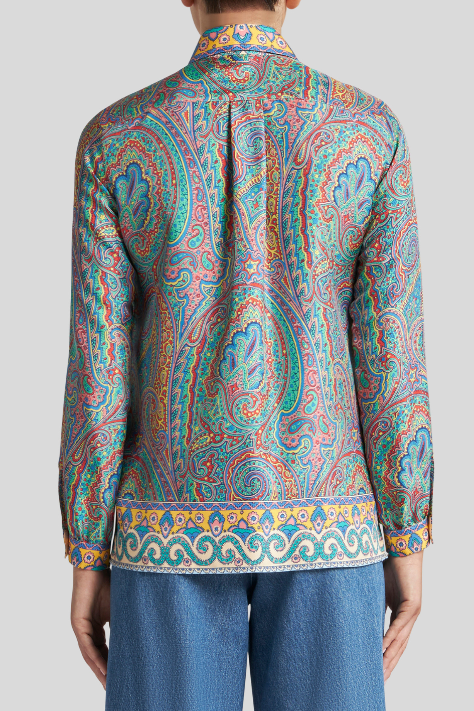 Silk Shirt with Paisley and Geometric Prints