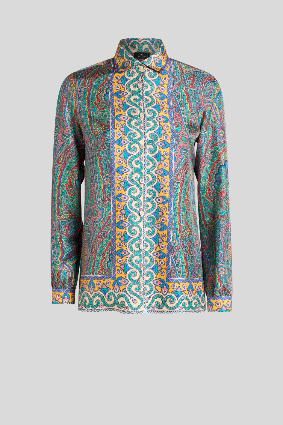 Silk Shirt with Paisley and Geometric Prints