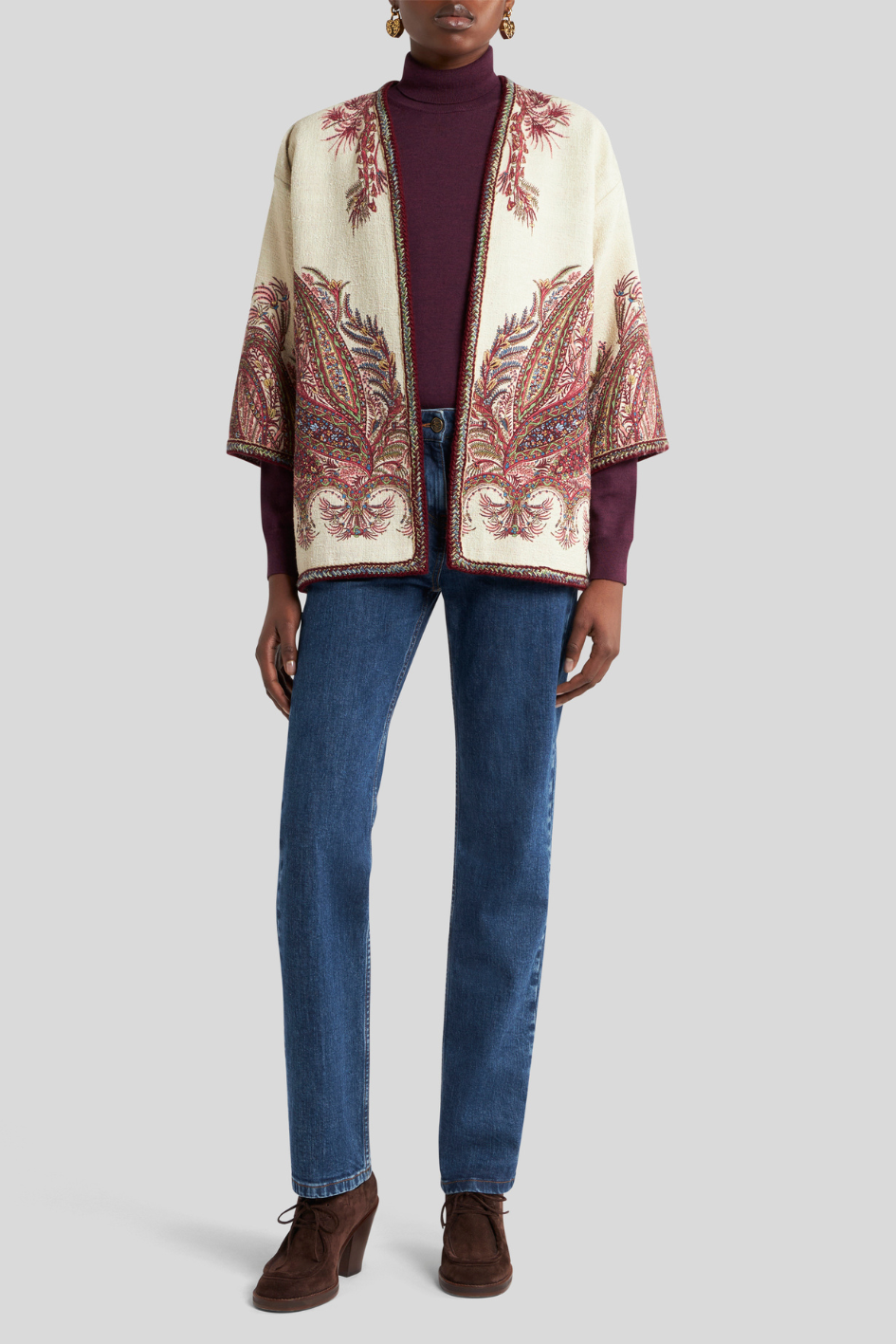 Jacquard Jacket with Paisley Embroidery