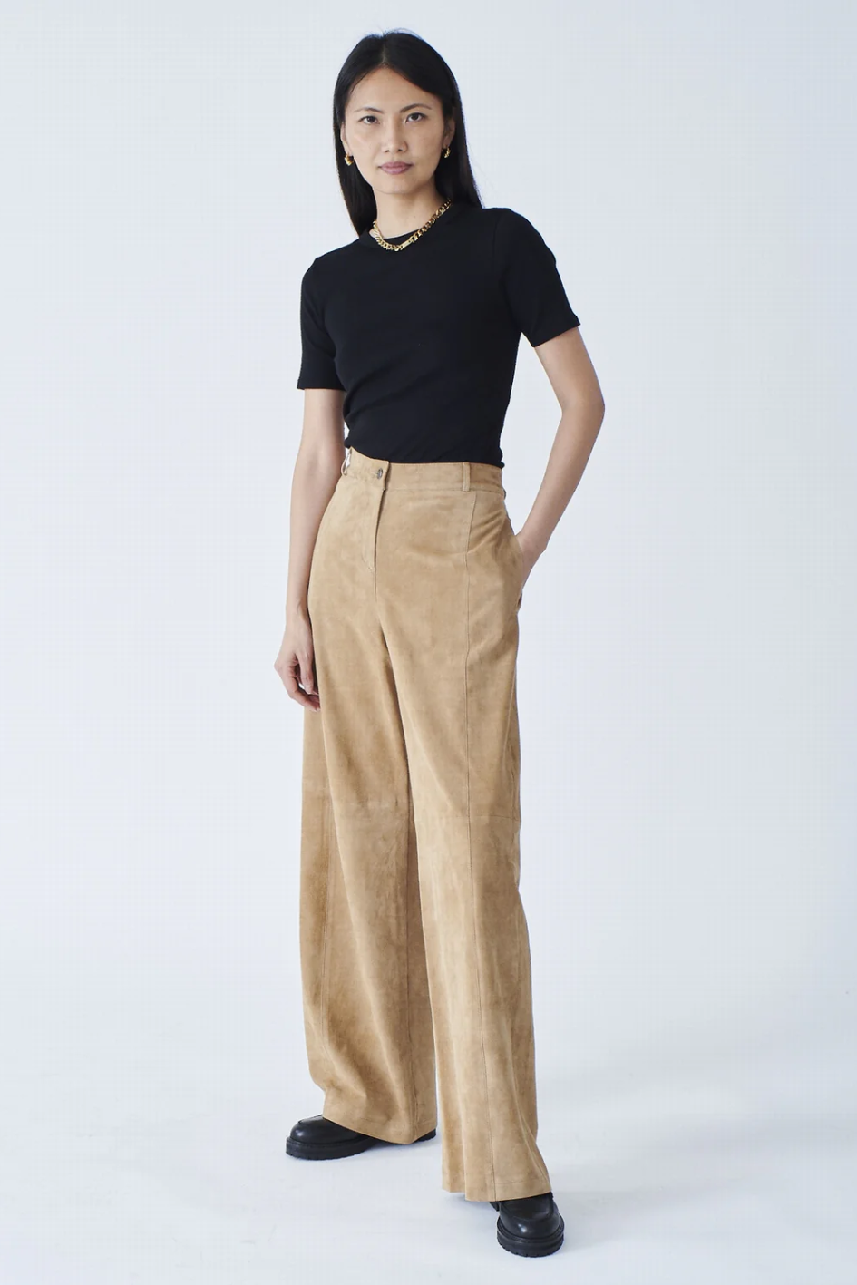Wide Leg Suede Trousers