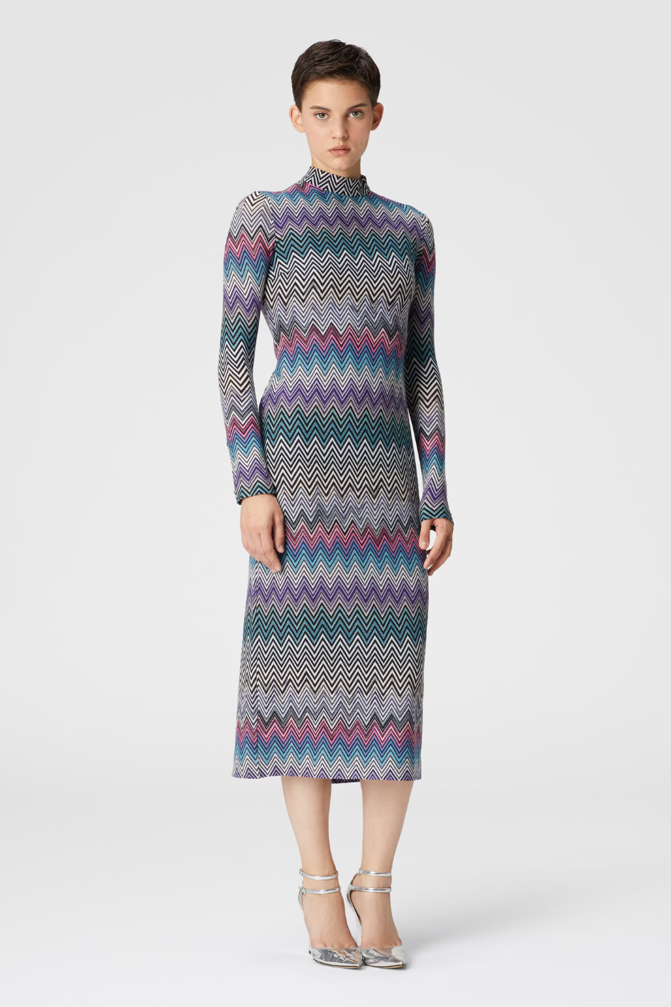 Long Turtleneck Dress made from Zigzag Wool