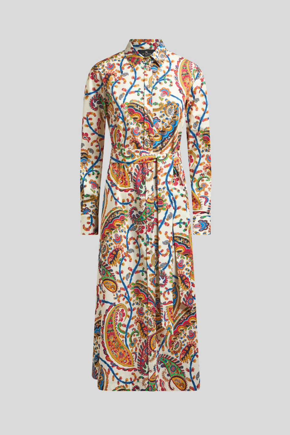 Paisley Print Maxi Shirt Dress with Waist Belt