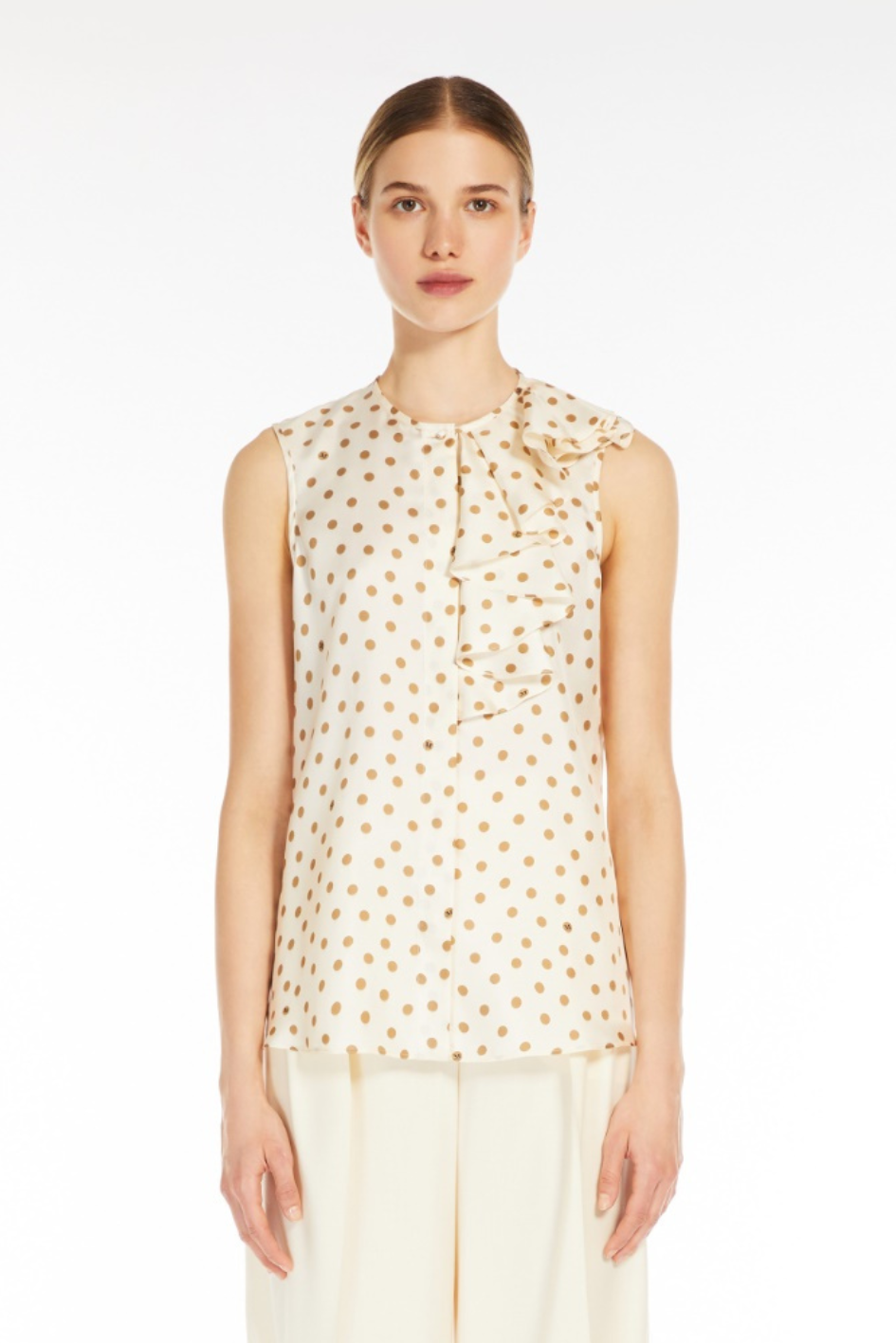 Printed Silk Top with Ruffles