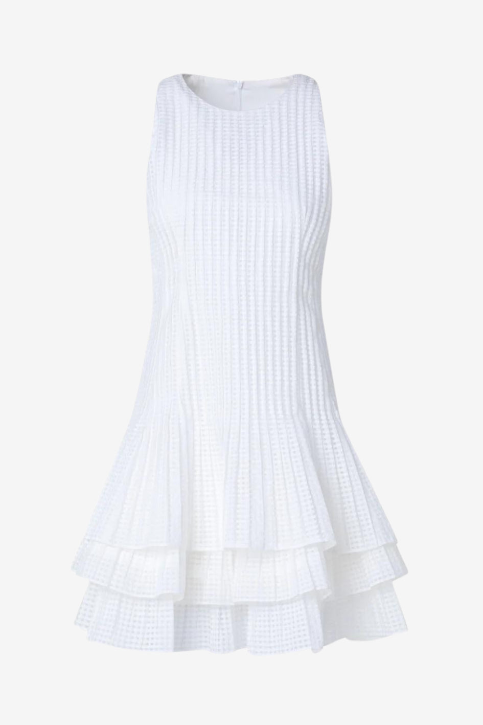 Kurzes ärmelloses Kleid mit Faltenrock aus leicht transparentem Organza