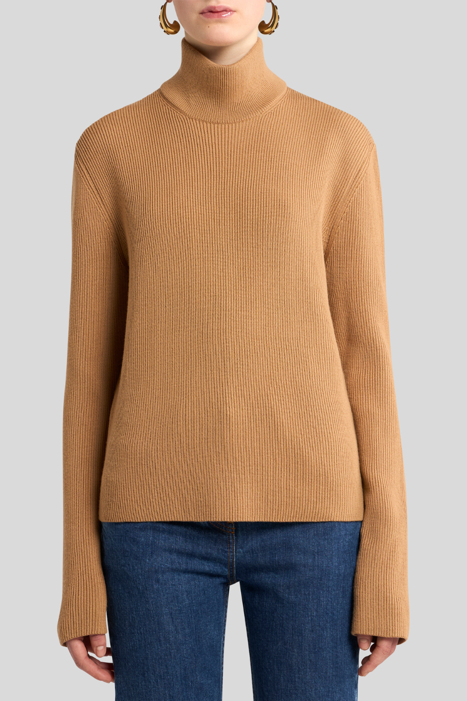Ribbed Turtleneck Sweater in Camel