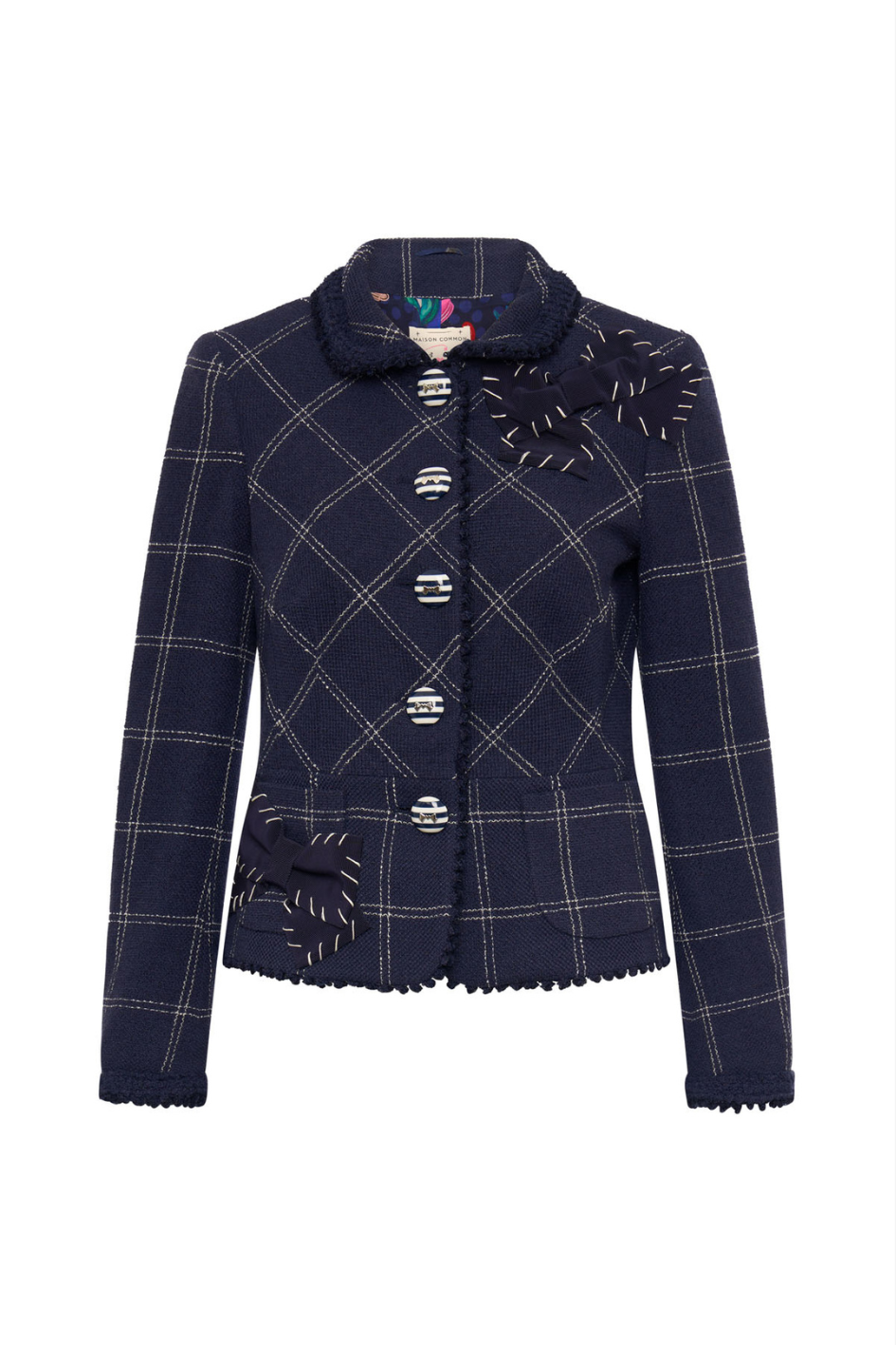 Checkered Bouclé Jacket with Appliqué