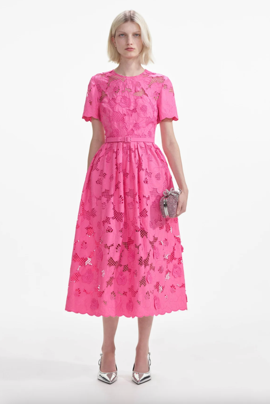 Pink Cotton Lace Midi Dress