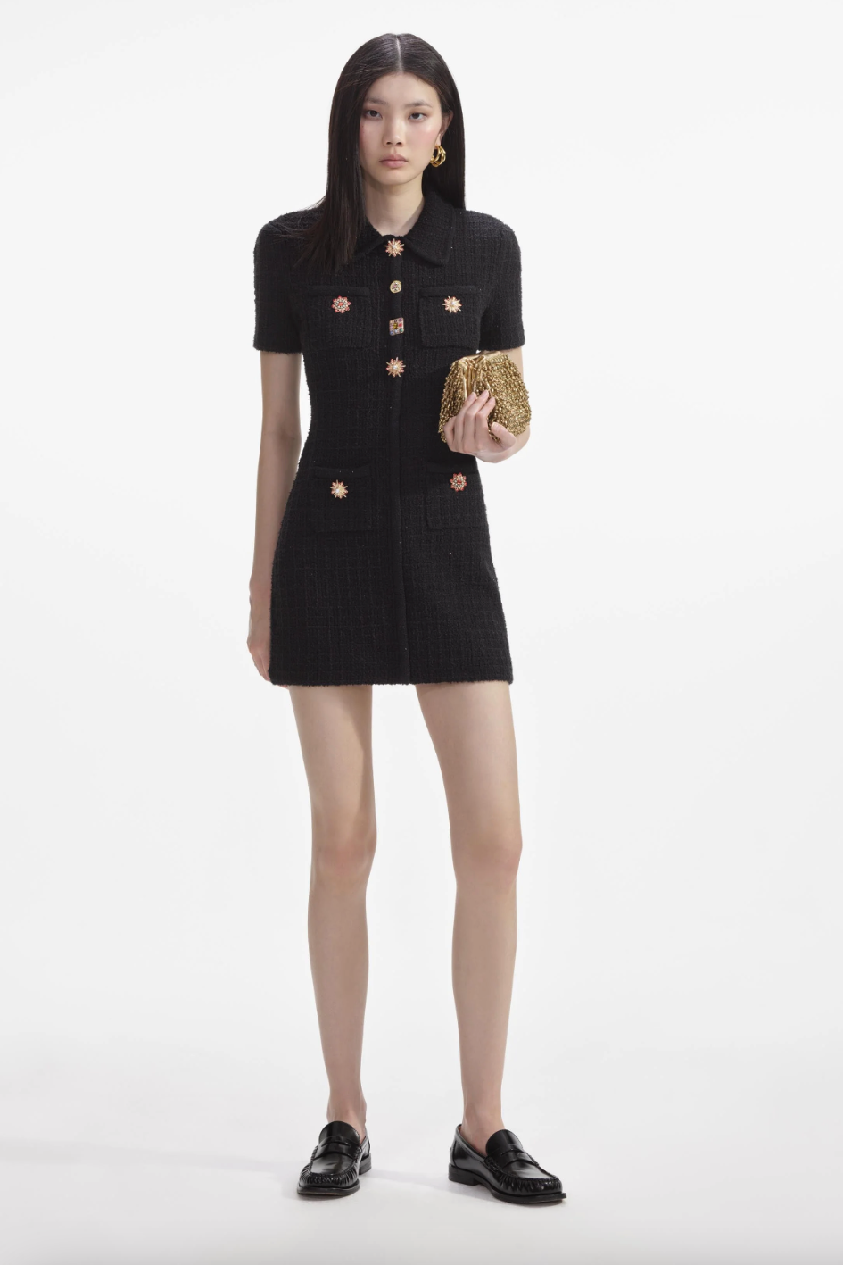 Black Jewel Button Knit Mini Dress