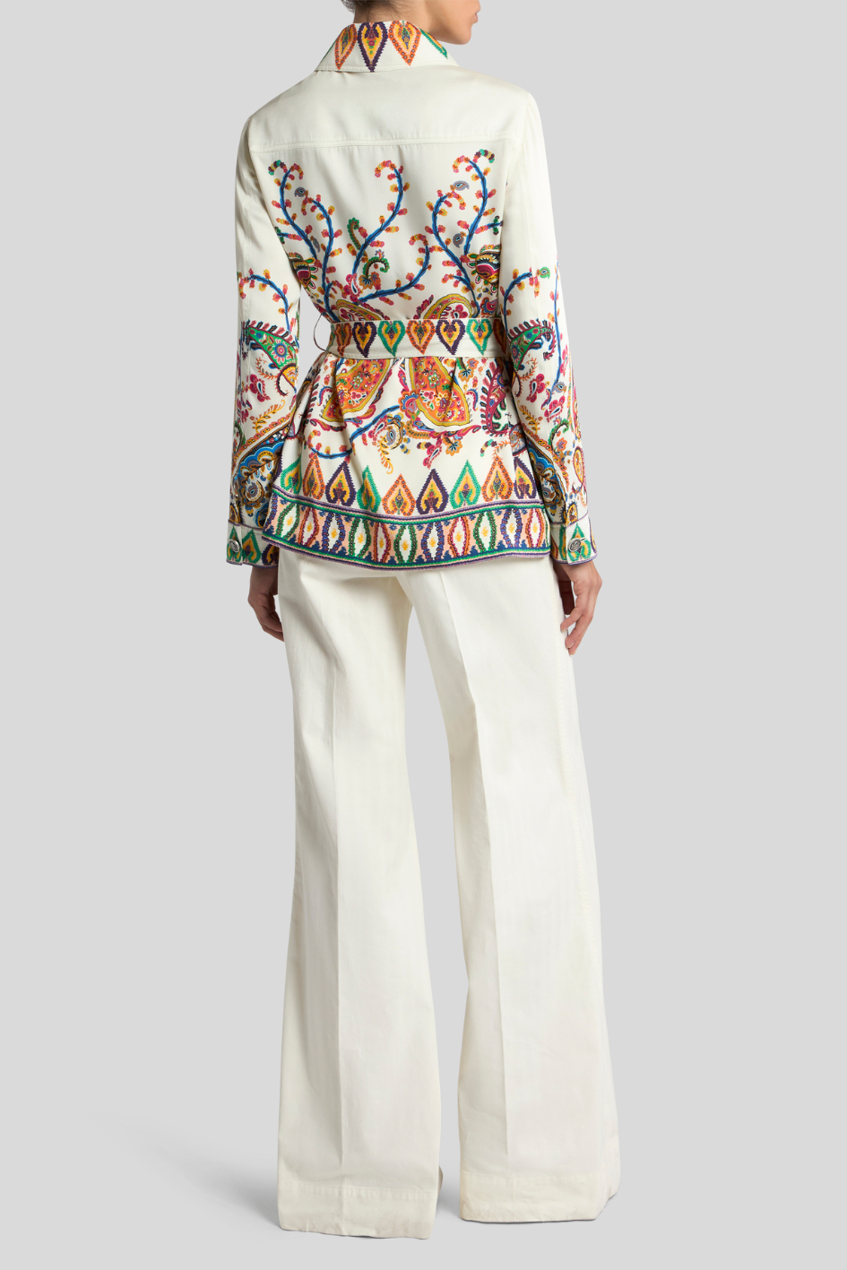 Embroidered Shirt Jacket with Tie Belt