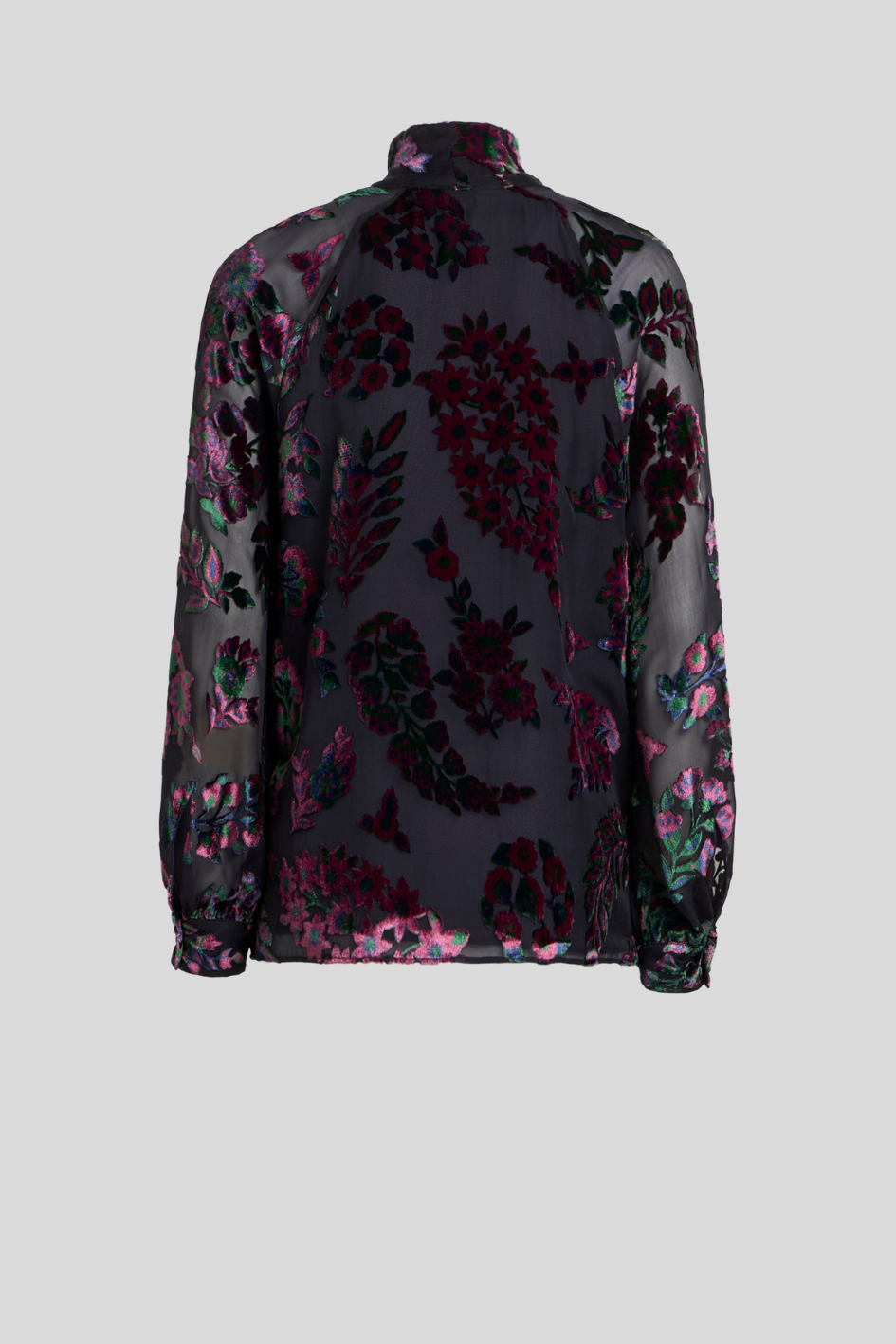 Sheer Floral Velvet Blouse with Bow