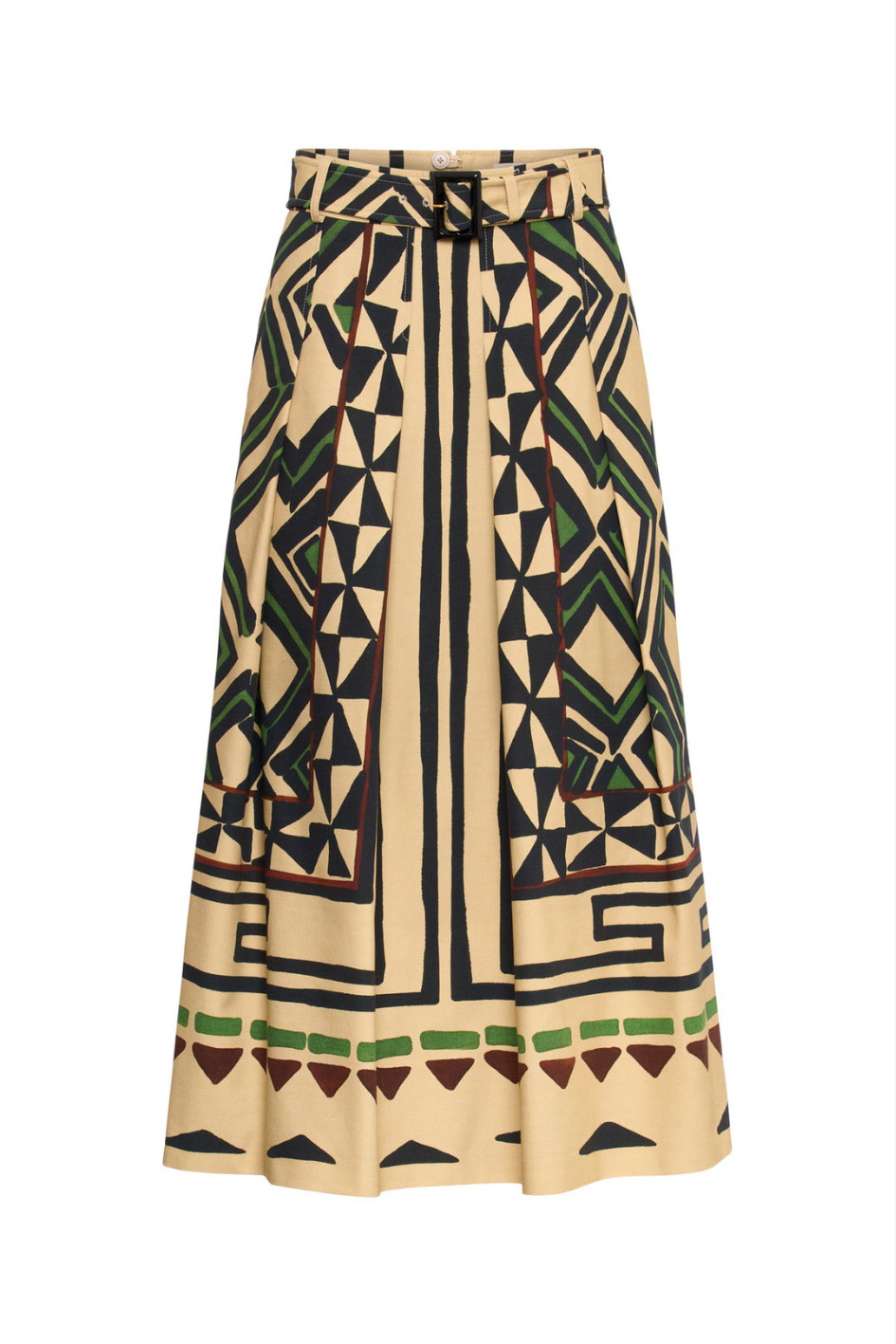 Geometric Print Midi Skirt with Belt