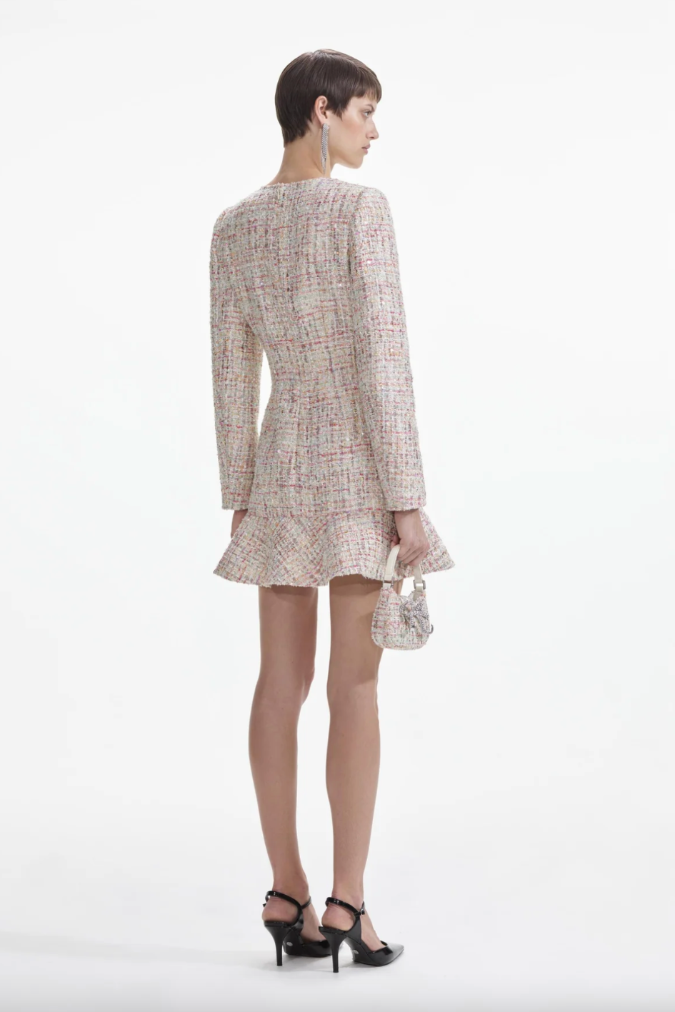 Pastel Boucle V-Neck Mini Dress