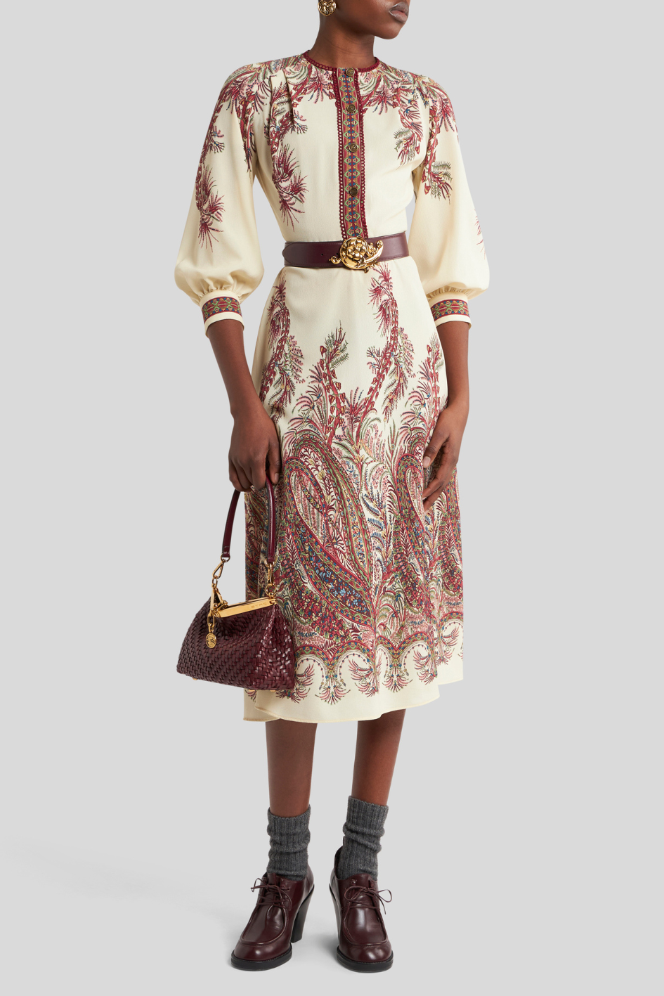 Midi Dress with Ornamental Paisley Embroidery