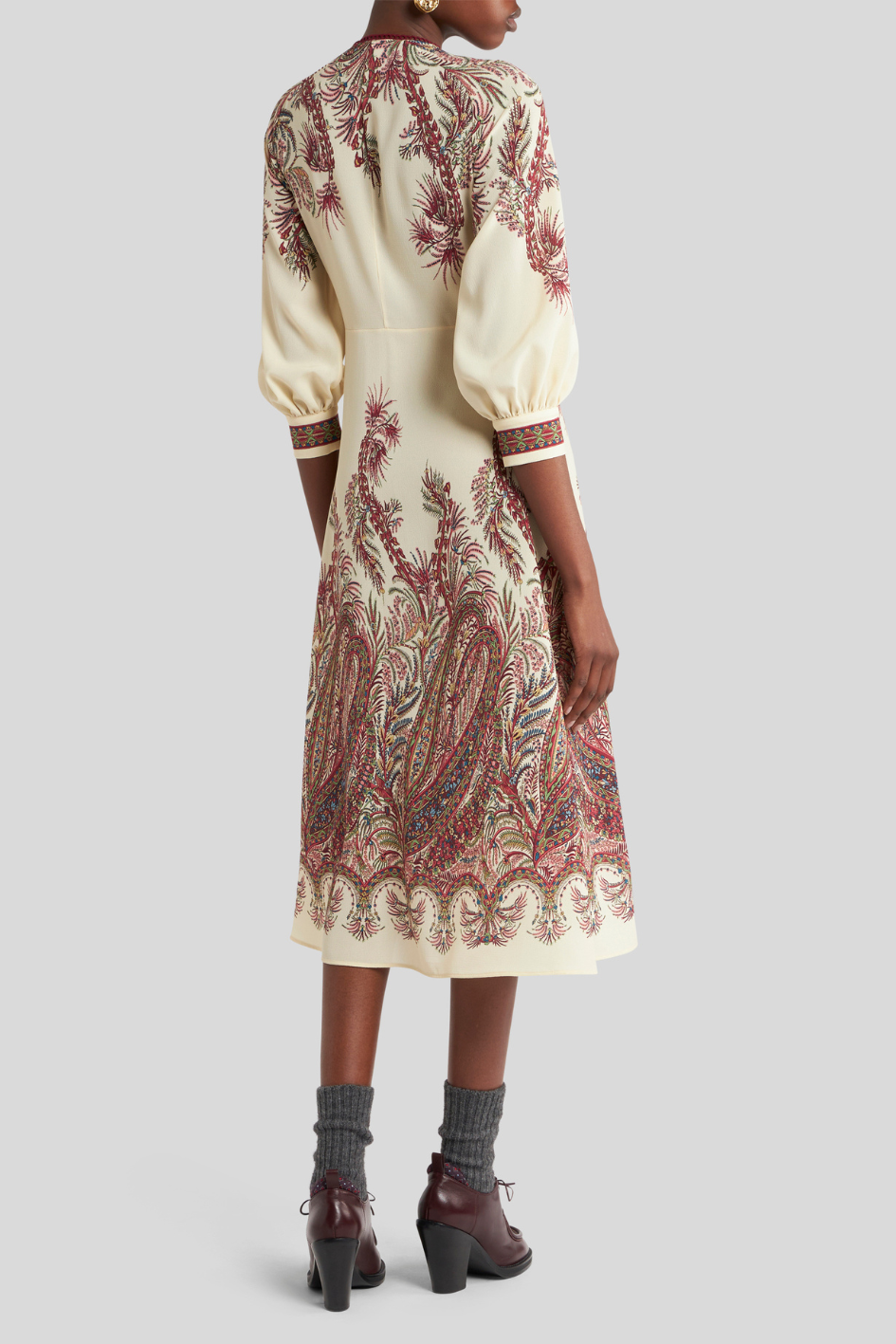 Midi Dress with Ornamental Paisley Embroidery
