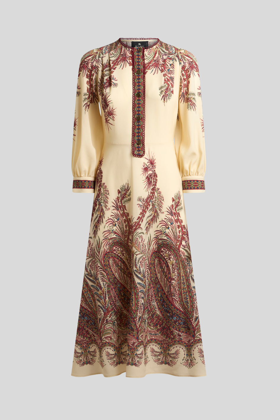 Midi Dress with Ornamental Paisley Embroidery