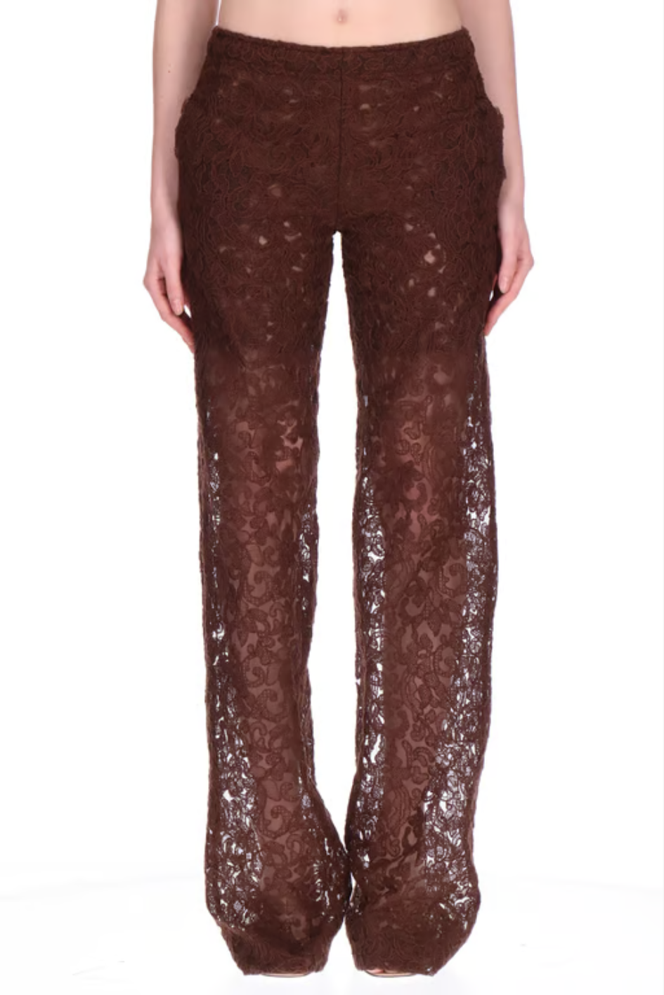 Wine Red Lace Wide-Leg Pants