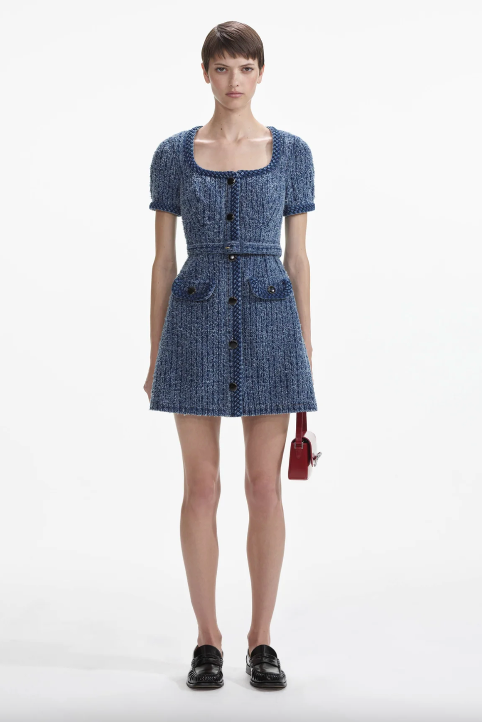 Textured Denim Short Sleeve Mini Dress