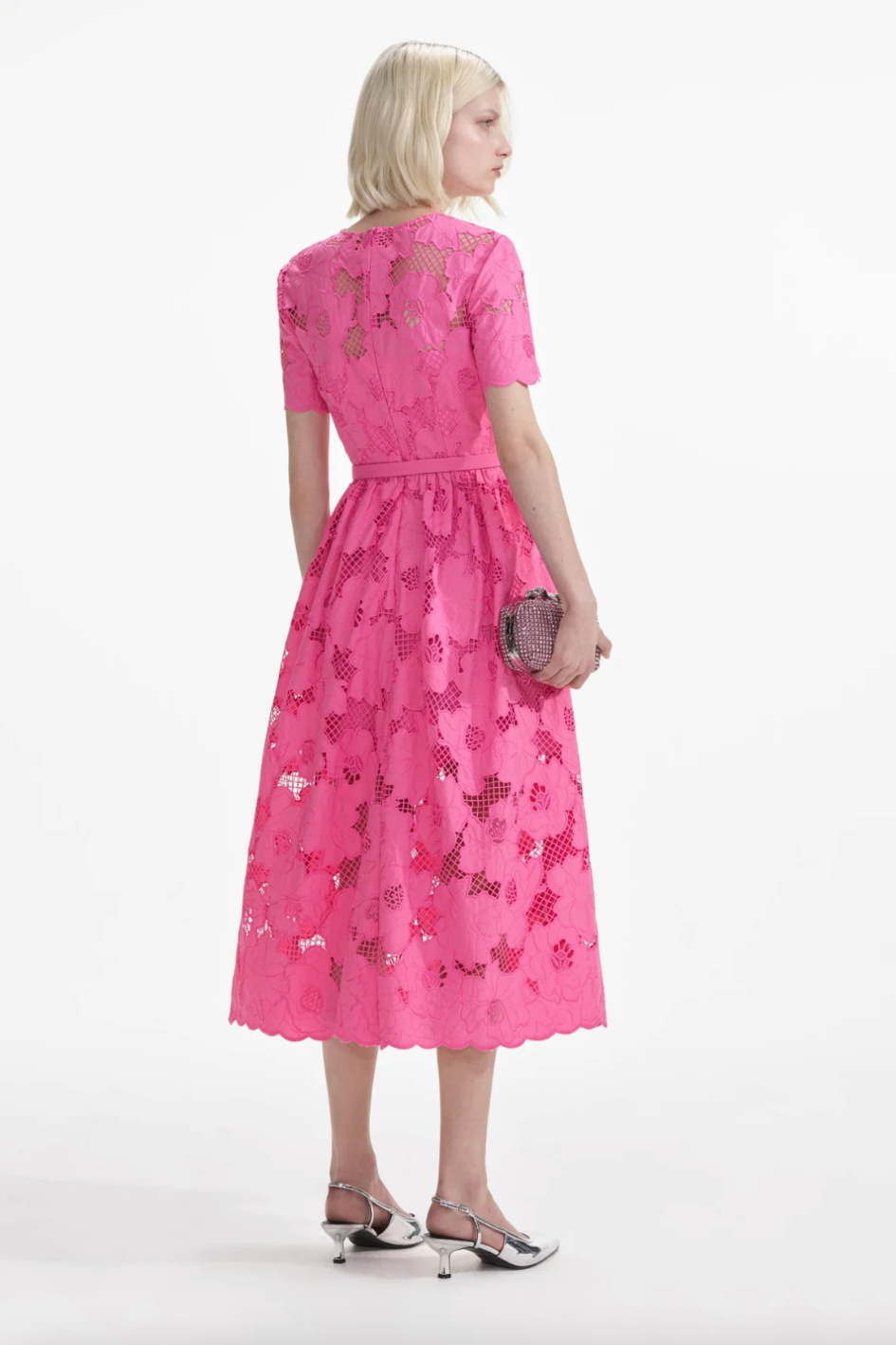 Pink Cotton Lace Midi Dress