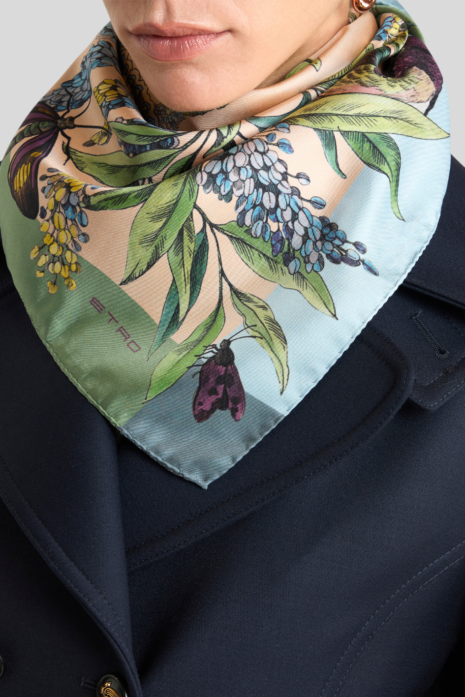 Floral Paisley Print Silk Scarf with Botanical Motifs