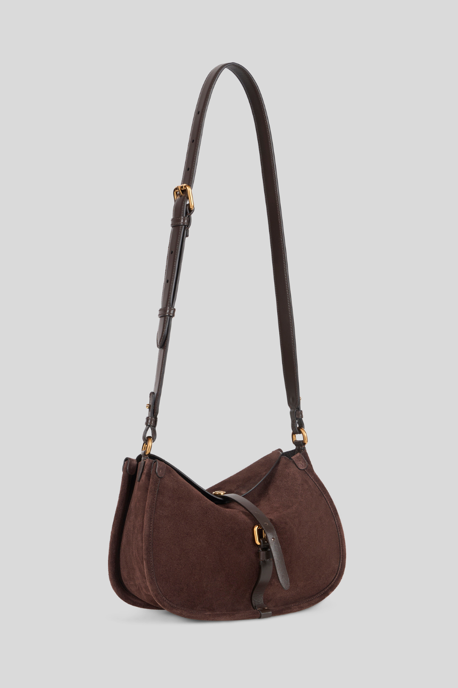 Shoulder Bag in Suede with Buckle Detail