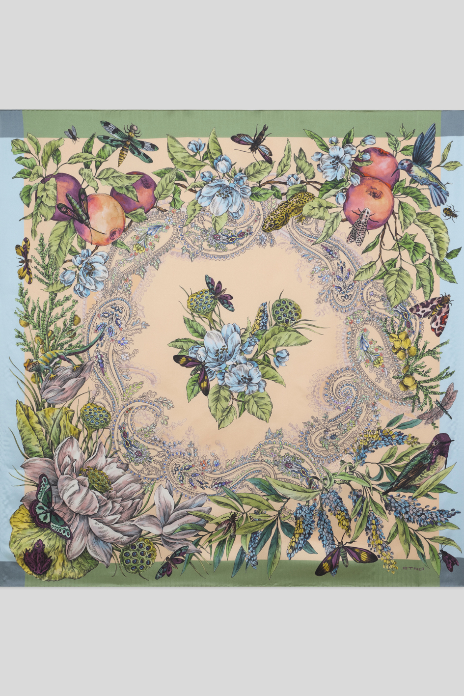 Floral Paisley Print Silk Scarf with Botanical Motifs