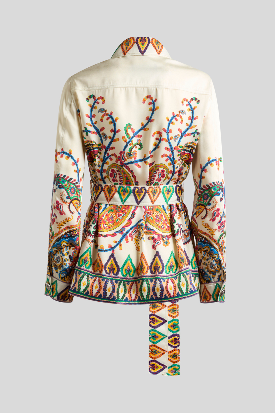 Embroidered Shirt Jacket with Tie Belt