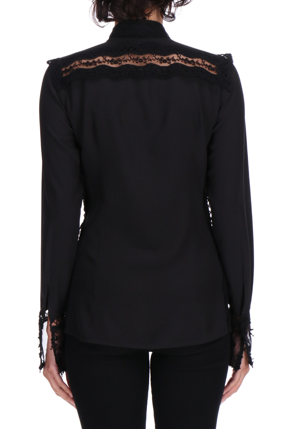 Silk Blouse with Sheer Lace Inserts