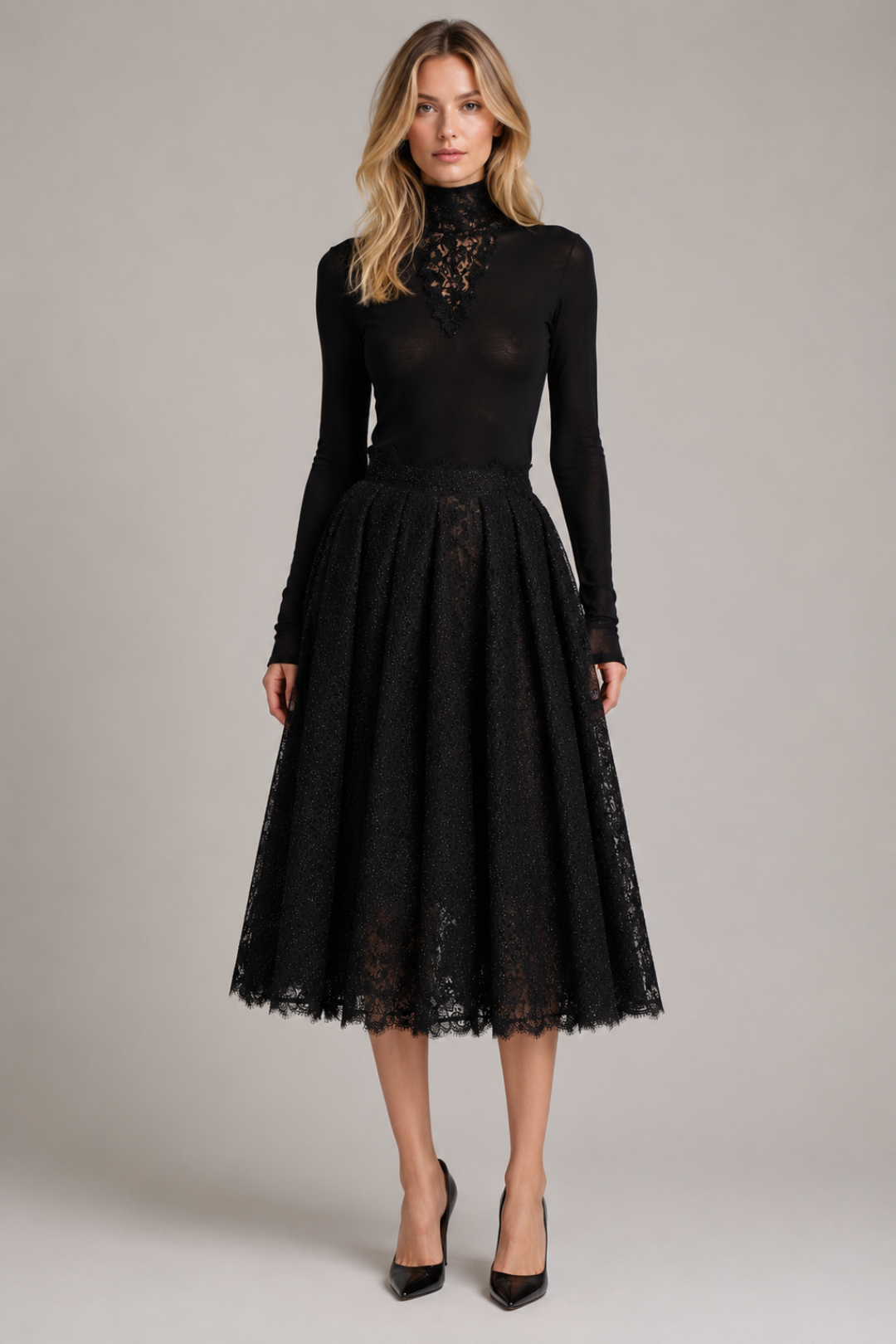 Sparkling Lace Midi Skirt