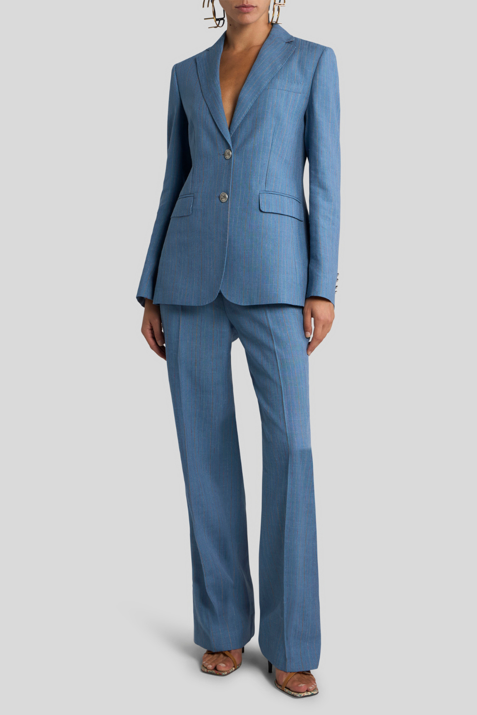 Pinstripe Tailored Blazer with Notched Lapel