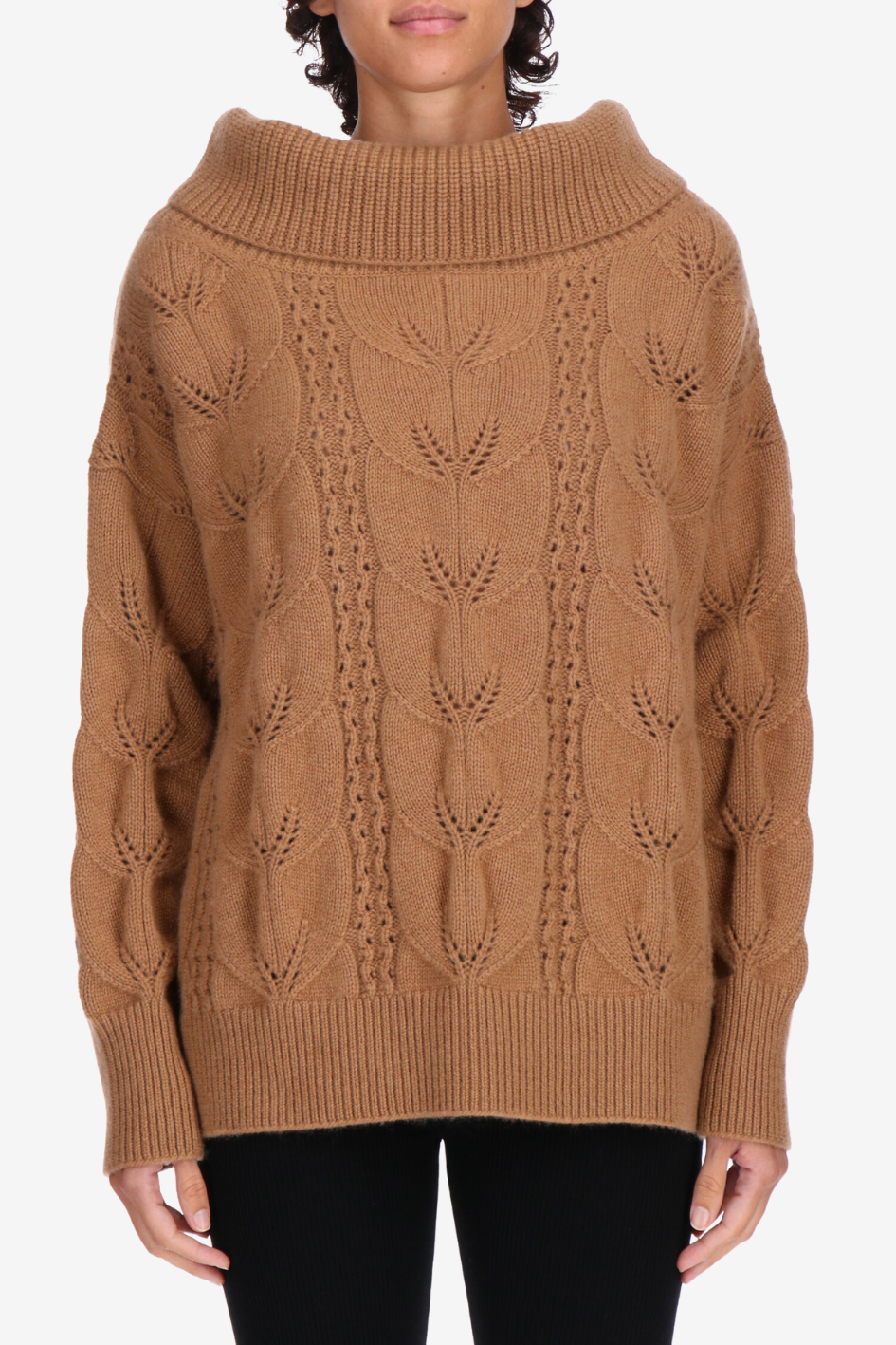 Cashmere Sweater with Open-Knit Leaf Pattern